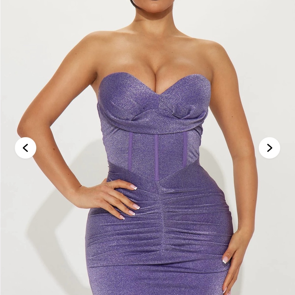 Fashion Nova Purple Ruched Strapless Bodycon Dress